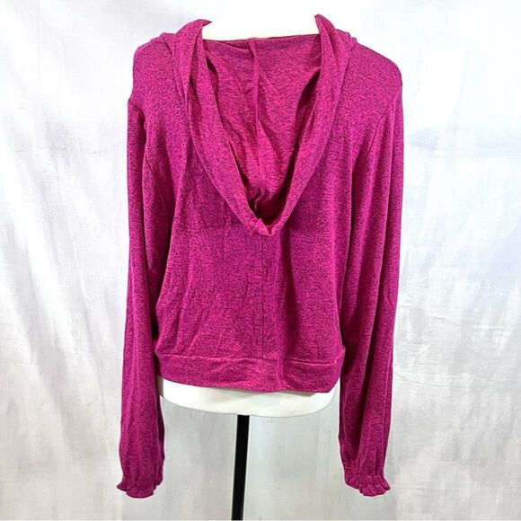 Lane Bryant hot pink relaxed long blouson sleeve hoodie crop sweater size 14/16 - Picture 6 of 8